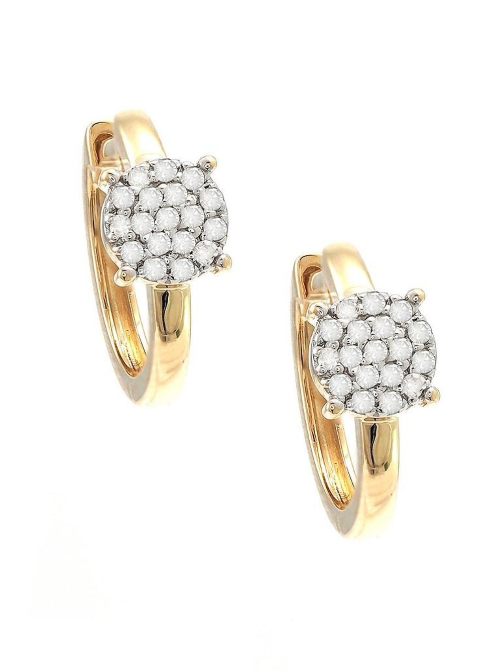Solid Real Yellow Gold Single Diamond Huggie Earrings 11 mm Micro Pave